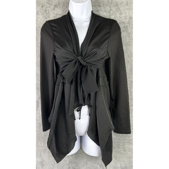 Pebble and Stone Small Black Tie Front Cardigan‎ Open Waterfall Knit Lightweight - Picture 1 of 10